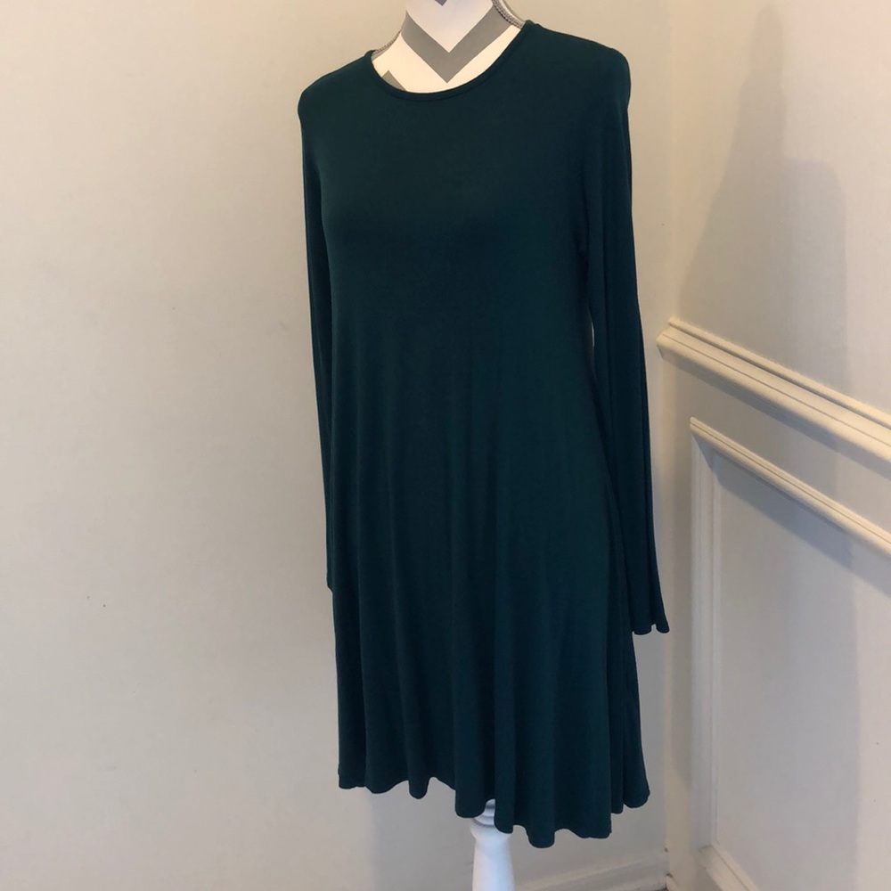 Boohoo Women's Dark Green Swing Dress Long Sleeve Stretchy Comfy Tunic Size 8